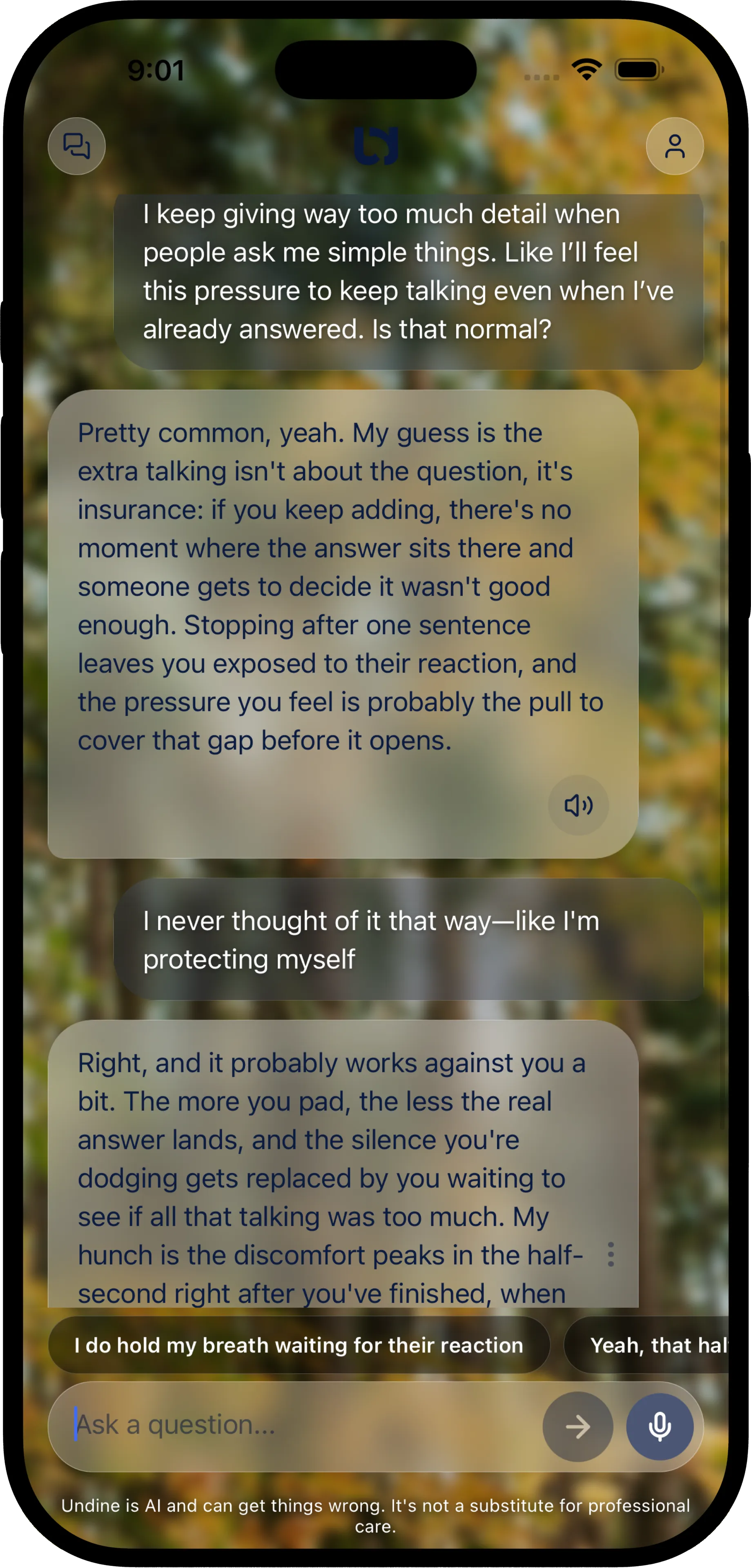 Undine noticing that discomfort is being turned into a story about what others think