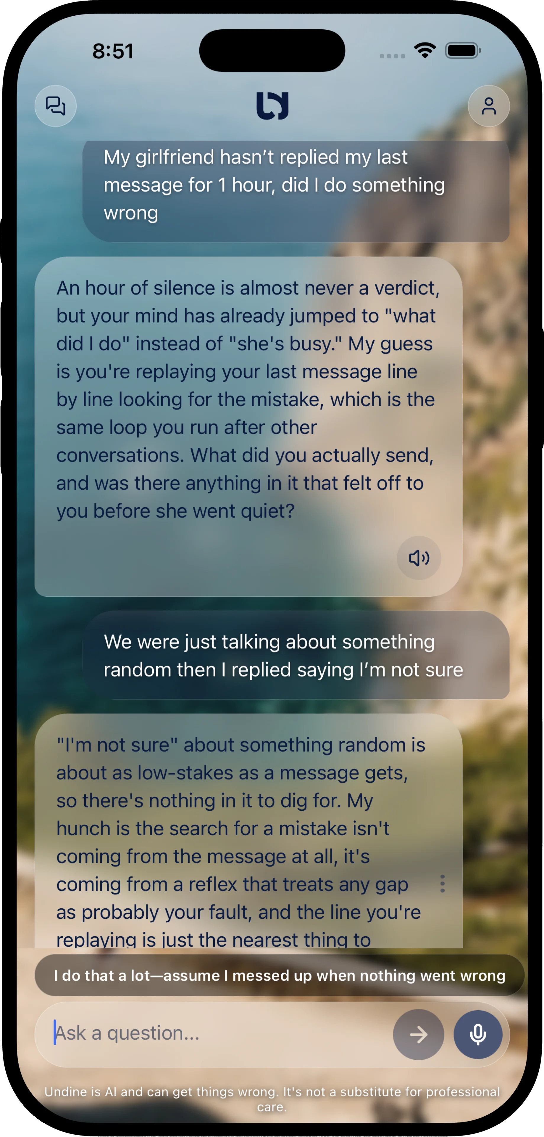 Undine chat conversation on a phone